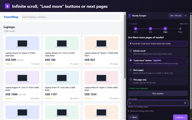 Pagination options: infinite scroll, load more button or next pages