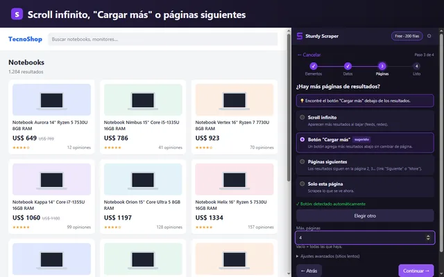 Paginación con scroll infinito, botón “Cargar más” o páginas siguientes